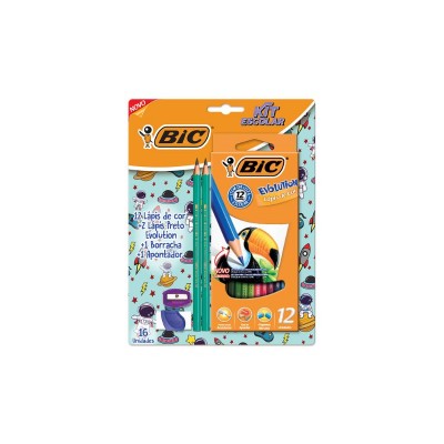 KIT CANETA FASHION+LAPIS DE COR+BORRACHA+APONTADOR