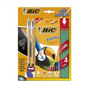 KIT - LAPIS COR + 2 CANETA CRI STAL + APONTADOR+ BORRACHA-KIT