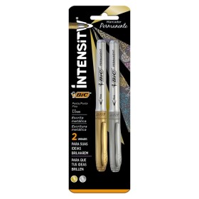 MARCADOR PERMANENTE BIC MARKIN G PRATA E DOURADO C/02
