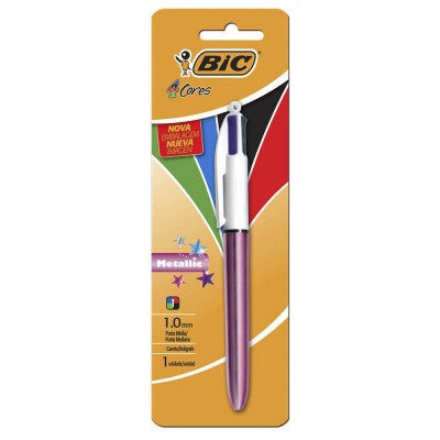CANETA BIC 4 CORES METALLIC ROSA C/01
